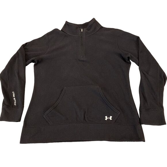 Under armour Sweatshirt Women's Medium Black Fleece Logo Semi Fitted Quarter Zip - Picture 16 of 16